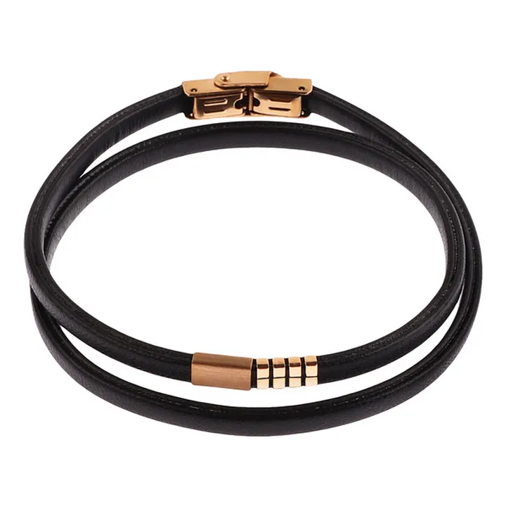 دستبند طلا 18 عیار زنانه با بند چرمی روبی آرت گالر...