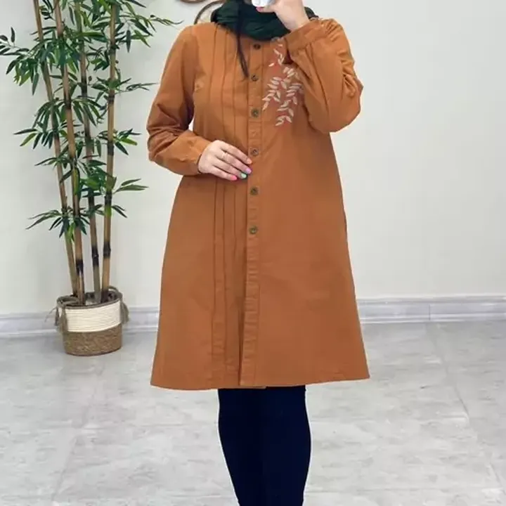 مانتو زنانه شیک مجلسی الیاف دکمه دار قهوه ای عسلی طوسی زرشکی آبی سایز بزرگ 