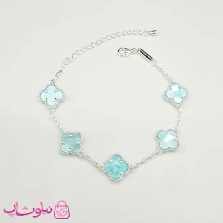 دستبند زنانه ونکلیف سبز روشن آبکاری نقره کیفیت مستر کد 370