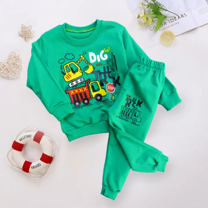 بلوز و شلوار پسرانه دورس نخی اعلا سبز تراک...