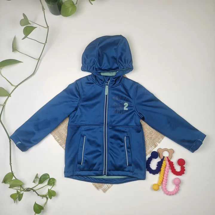 سویشرت پسرانه آستین بلند طرح نوشته دار جیب دار، تو کرکی آبی رنگ