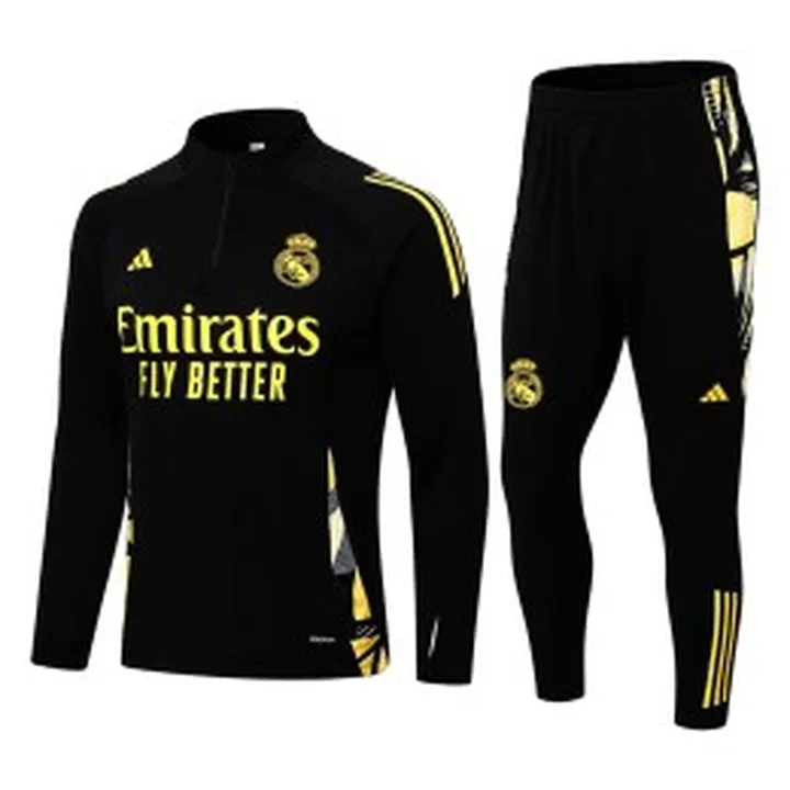ست نیم زیپ شلوار رئال مادرید Real Madrid 2024-25 Black Tracksuit