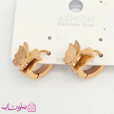 گوشواره حلقه ای زنانه طرح پروانه رزگلد کد 2970