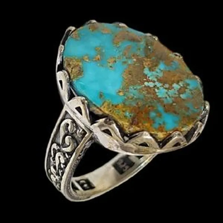 انگشتر نقره فیروزه مردانه مدل رکاب دست ساز کد 2180