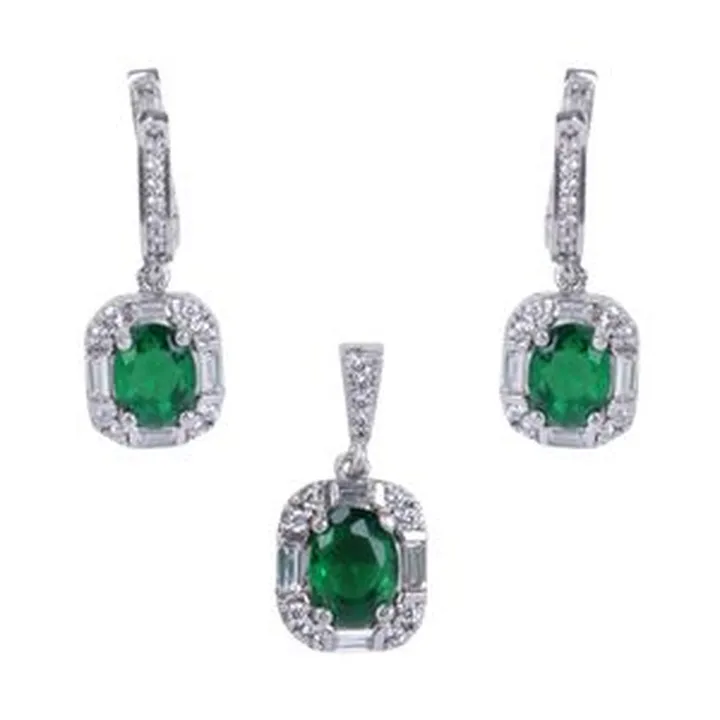 نیم ست نقره زنانه مدل نگین برلیان کوارتز قالب جواهری آبکاری رادیوم کد NTR_584