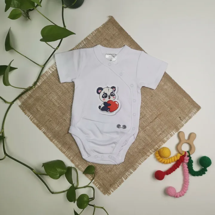 بادی نوزادی آستین کوتاه برند twins طرح پاندا سرمه ای رنگ