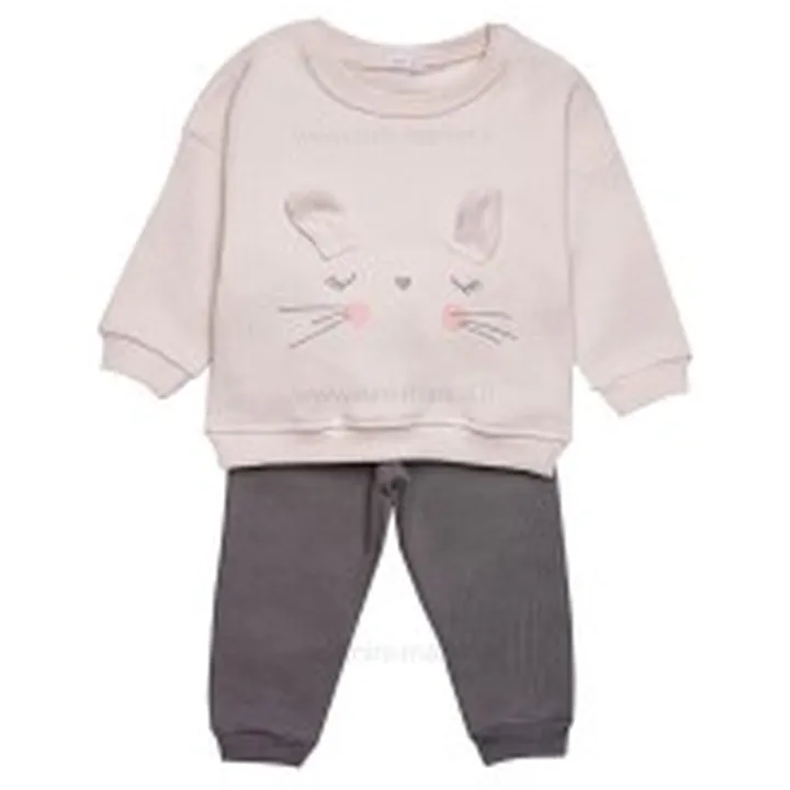 بلوز شلوار اسپرت طرح خرگوش رنگ کرم طوسی پاپو Papo