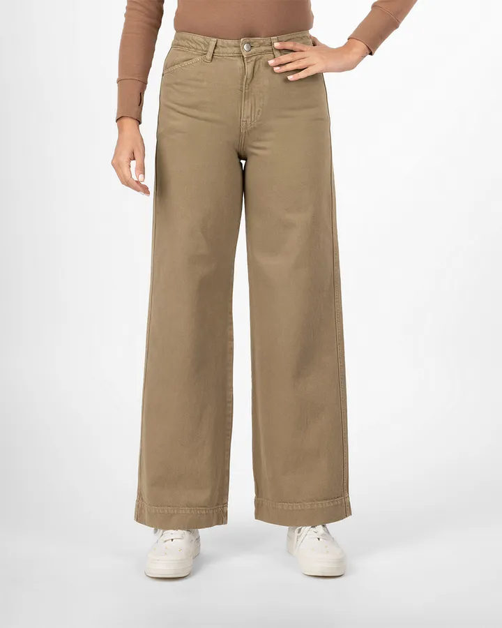 شلوار نیم بگ کتان زنانه 3102266 – خاکی