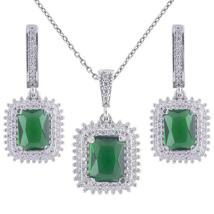 نیم ست نقره زنانه مدل زمرد AMT-M206