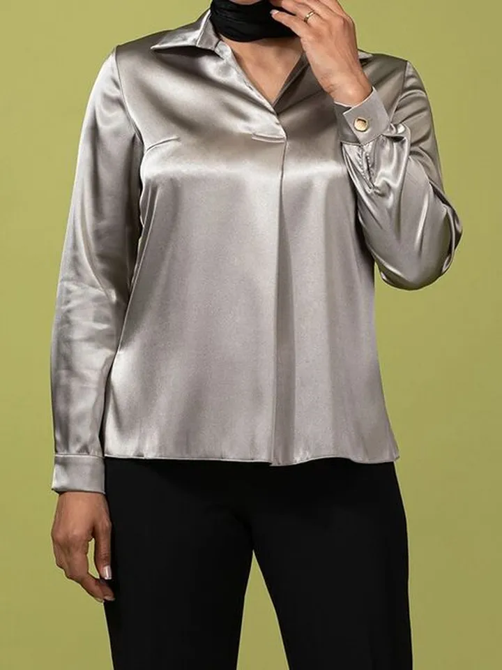 بلوز زنانه ساتن یقه مردانه کلاسیک آستین بلند فروغ طوسی