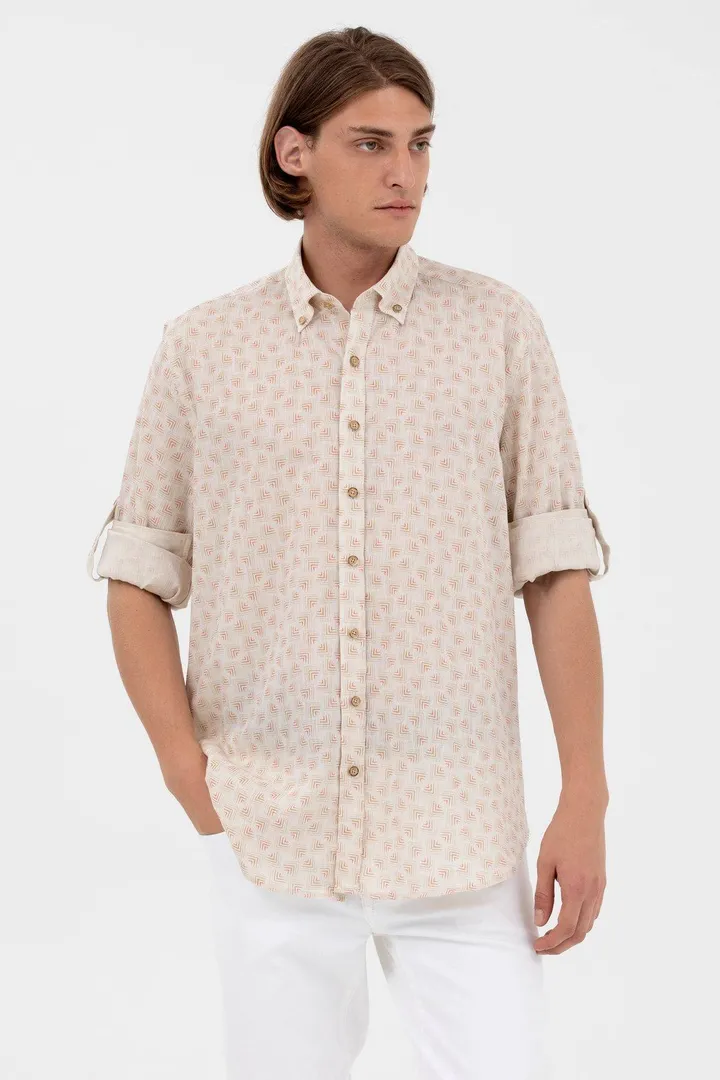 U.S. Polo Assn.پیراهن مردانه 100% نخی با آستین تاشو یقه دکمه دار