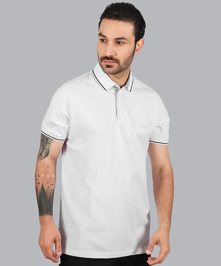تیشرت یقه دار مردانه سفید 0558