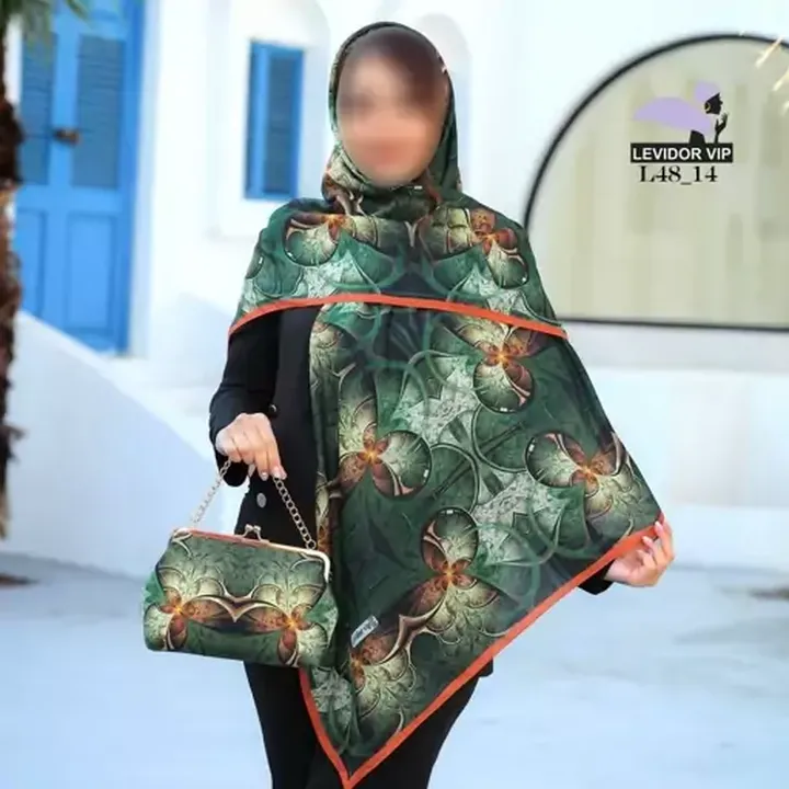 ست کیف و روسری سبز با روسری نخی قواره 140 و کیف نوستالژی (با شال هم قابل سفارشه)