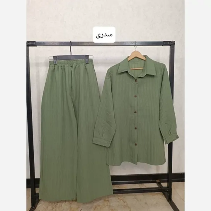 ست مانتو شلوار  دکمه چوبی مدل عسل رنگبندی