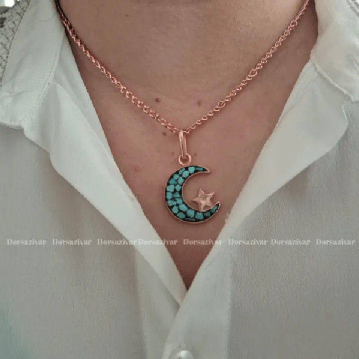 گردنبند فیروزه کوبی ماه و ستاره