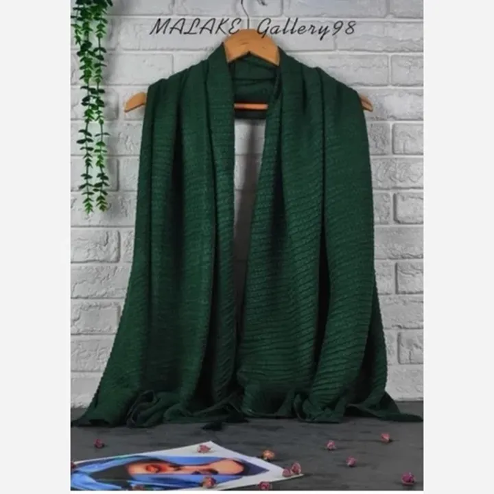 شال صدفی تک رنگ(سبز تیره)  قواره 200*70 کد SHS007