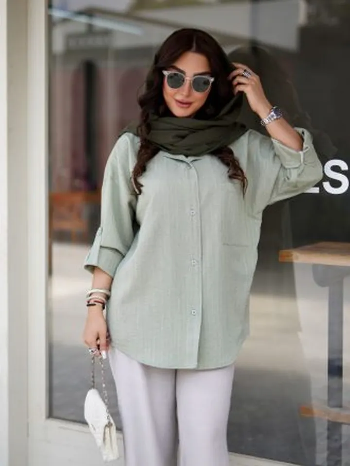 شومیز مانتویی  زنانه آستین بند دار تابستانی