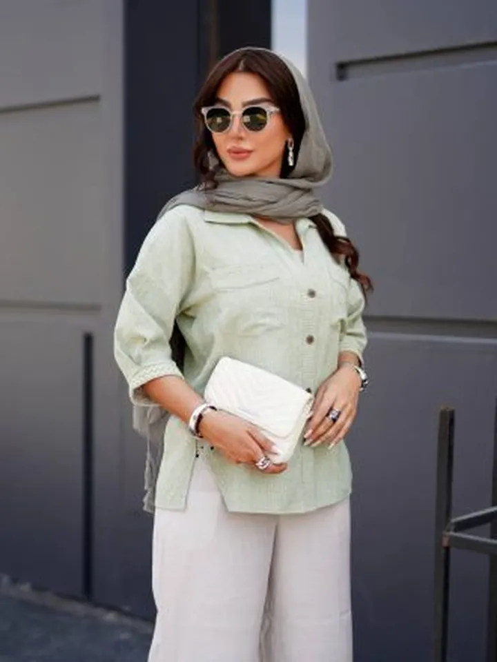 شومیز مانتویی دخترانه و زنانه سوفیا شنل آستین نوار هندی شیک و تابستانی