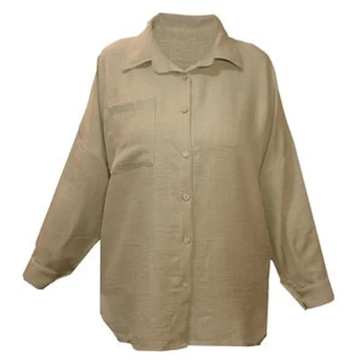 تونیک آستین بلند زنانه مدل پشت دکمه رنگ بژ