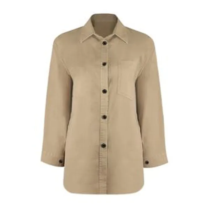 مانتو زنانه مدل کتان کاغذی رنگ نخودی