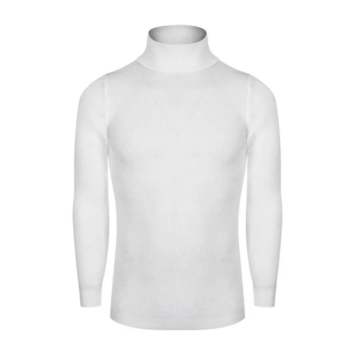 پلیور یقه اسکی مردانه مدل بافت اندامی رنگ سفید