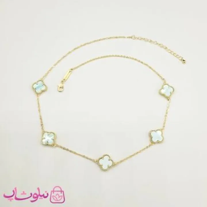 گردنبند زنانه ونکلیف آبی روشن آبکاری طلا کیفیت مستر کد 430