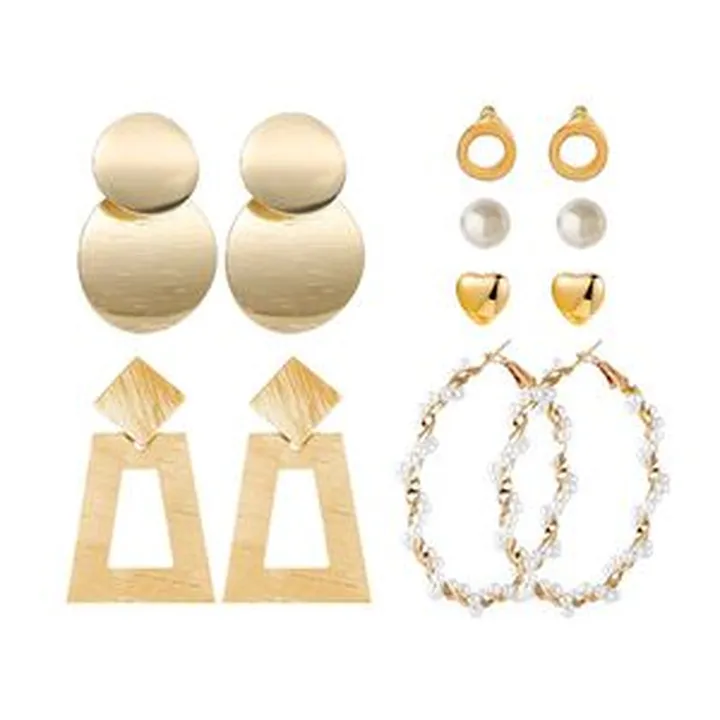 گوشواره میخی زنانه مدل هندسی مجموعه 6 عددی