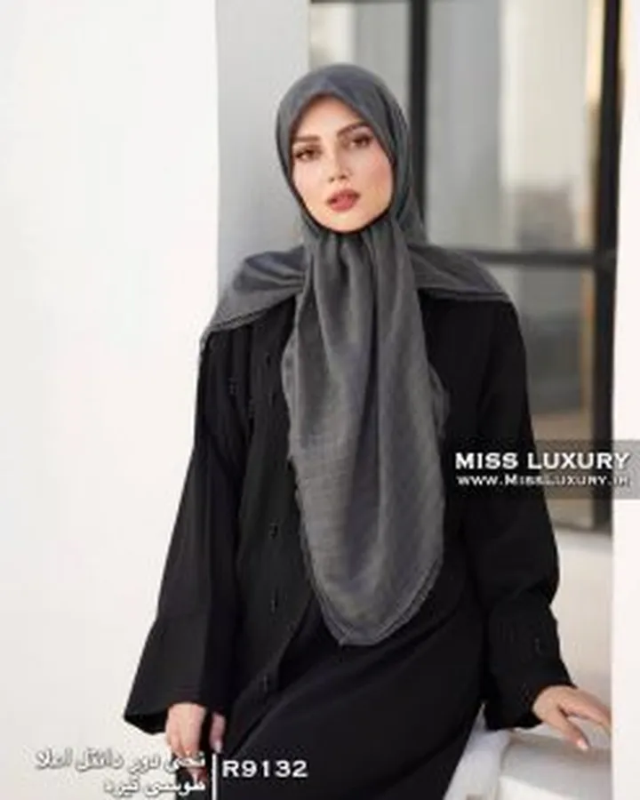 روسری نخی دور دانتل طوسی تیره R9132