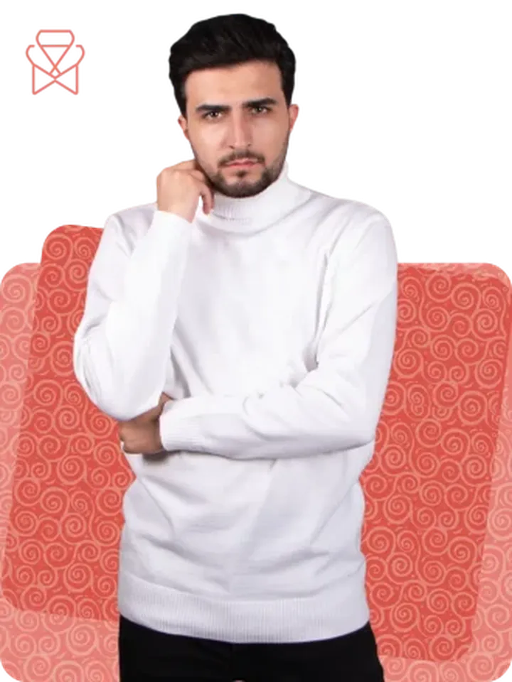 بافت یقه اسکی رنگ سفید کد 300104