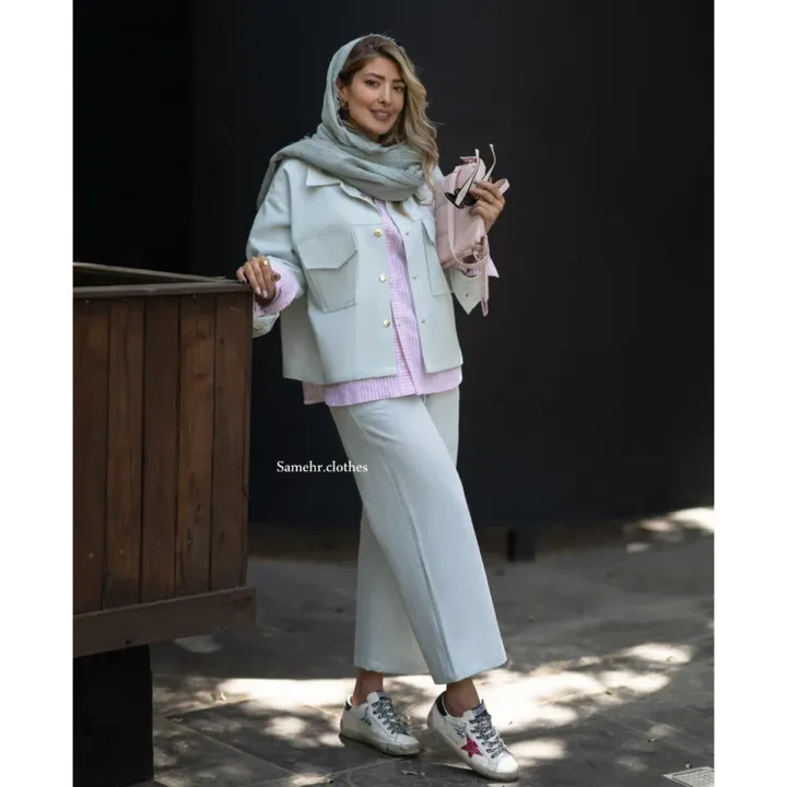 ست کت و شلوار جین کاغذی روشن