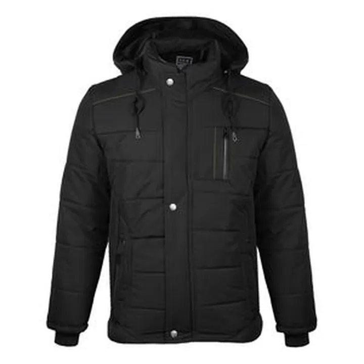 کاپشن مردانه، با رنگ مشکی و طرح ساده، با تنخوری معمولی و یقه ایستاده، مدل �بهمن کد Da-2023