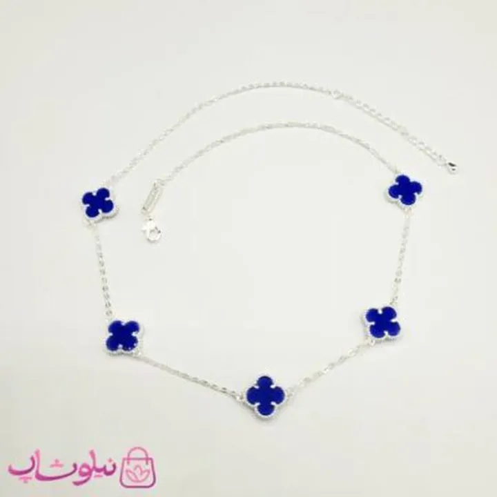 گردنبند زنانه ونکلیف آبی کاربنی آبکاری نقره کیفیت مستر کد 430