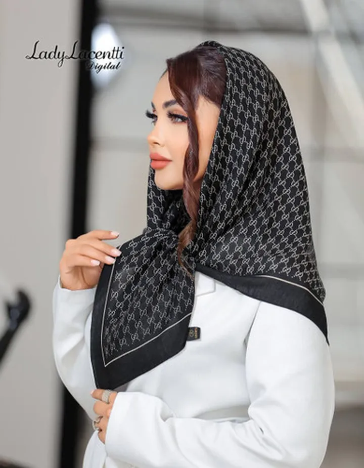 روسری نخی قواره ۱۰۰ سیا اسکارف مشکی سفید