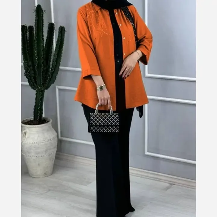 شومیز مانتویی نگین کاری زنانه 