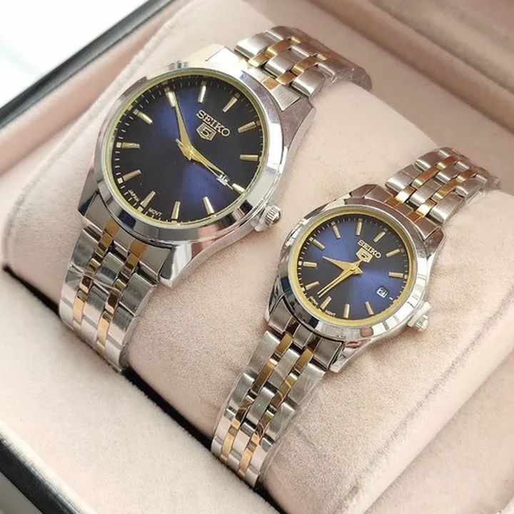 ست زنانه مردانه ساعت مچی بند استیل رنگ ثابت سیکو5 Seiko