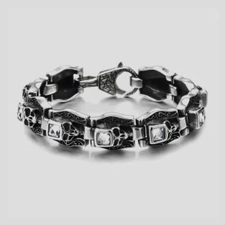 دستبند اسکلتی استیل مدل White Gems کد Njd-744d3