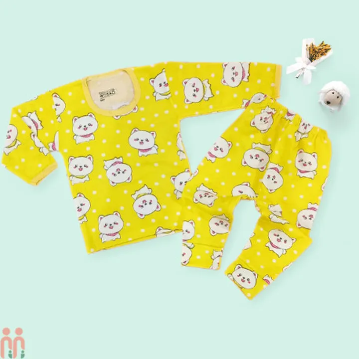 لباس ست بلوز شلوار نخی نوزاد و کودک زرد...