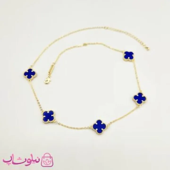 گردنبند زنانه ونکلیف آبی کاربنی آبکاری طلا کیفیت مستر کد 430