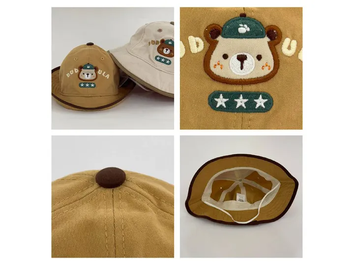 کلاه گرد تابستانی طرح گلدوزی شده خرس DUDULA(دور سر 45cm)