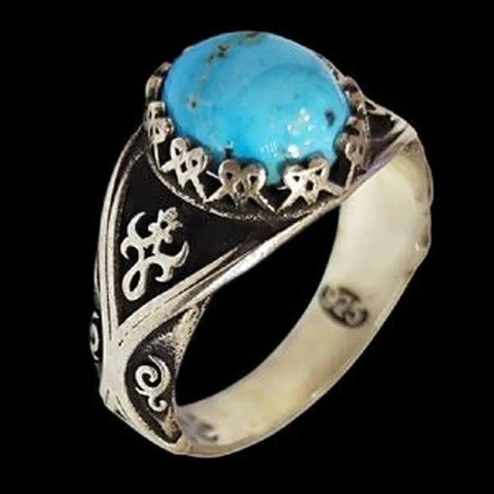 انگشتر نقره مردانه مدل سنگ فیروزه نیشابور رکاب دست ساز کد 665