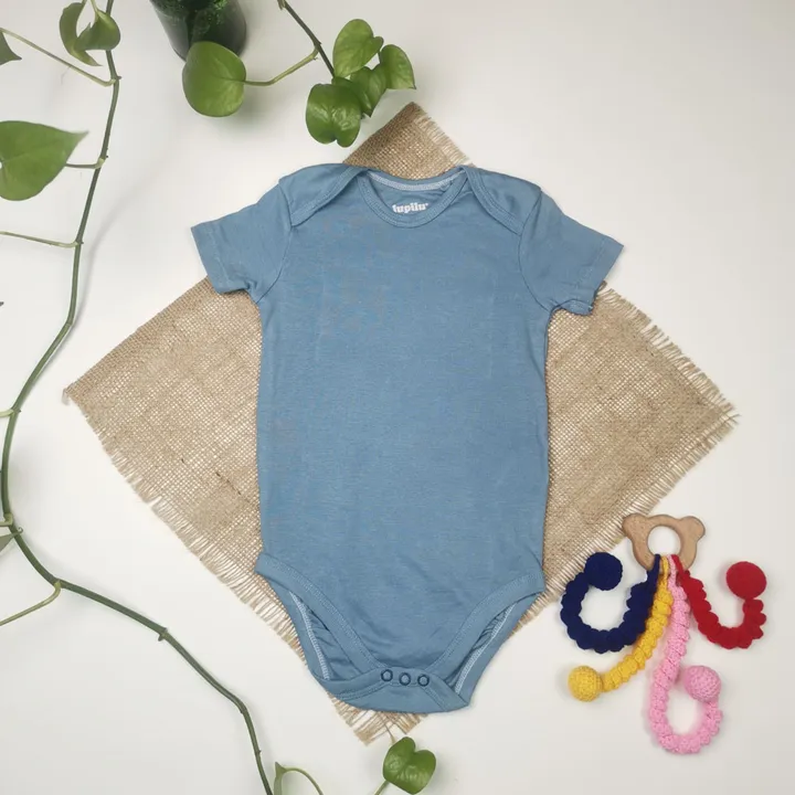 بادی نوزادی آستین کوتاه برند لوپیلو طرح جلو بسته آبی نفتی رنگ