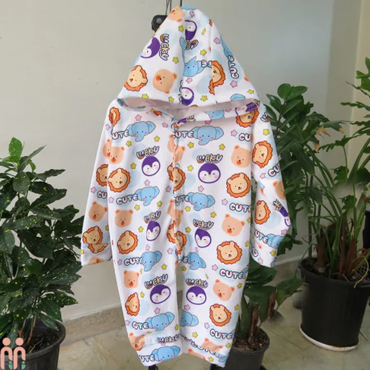 سرهمی کلاهدار مخمل دورو نوزاد و کودک سفید...