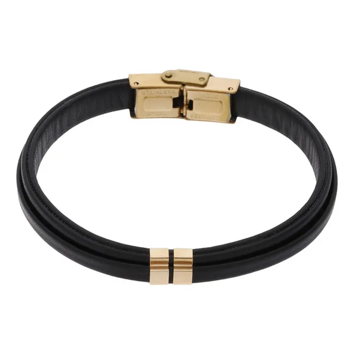 دستبند طلا 18 عیار مردانه با بند چرمی بان گالری مد...