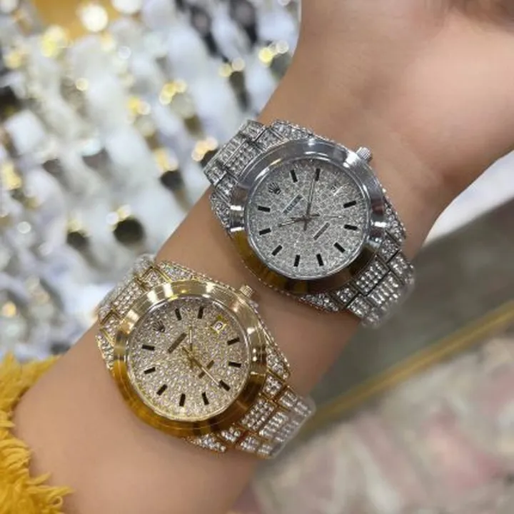 ساعت زنانه فول نگین رولکس دیت جاست رنگ ثابت قفل اصلی – Rolex Datejust