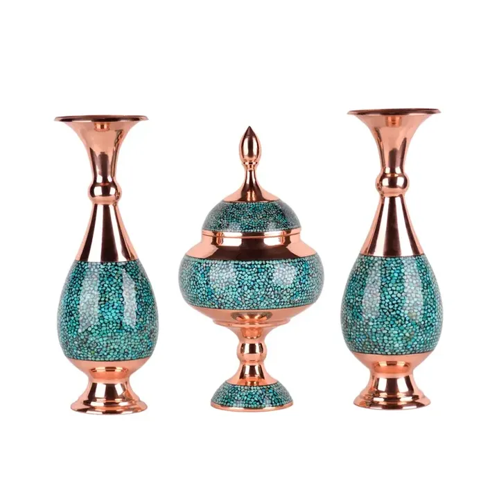 ست 3 تکه شکلات خوری و گلدان فیروزه کوبی کد 413