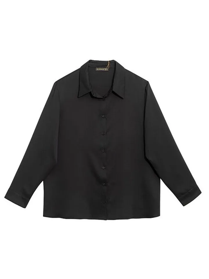 شومیز زنانه بیسیک آستین بلند یقه مردانه 30104 مشکی