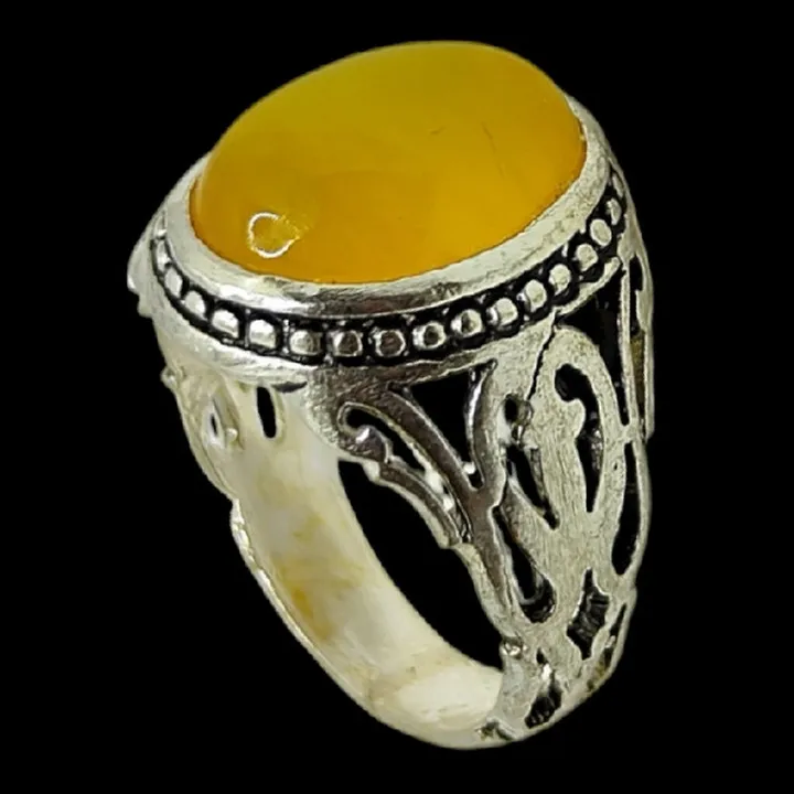 انگشتر نقره مردانه مدل سنگ شرف الشمس رکاب مشبک اسپ...