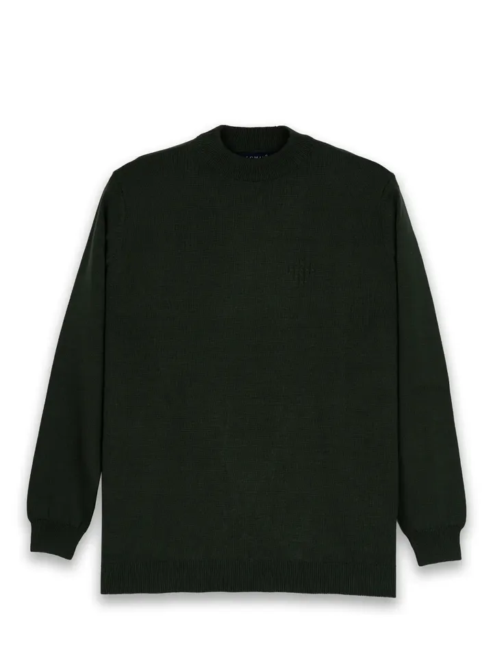 پلیور سبز تیره یقه پنج سانت ساده