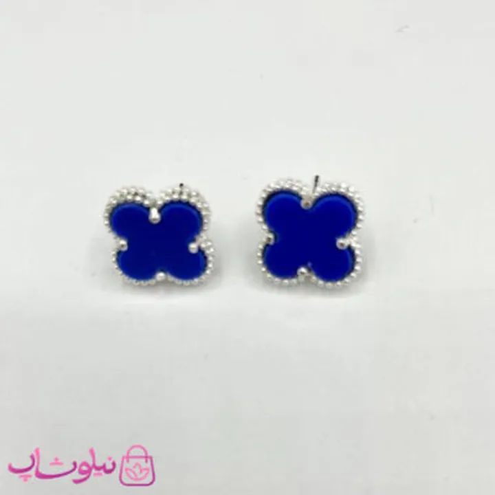 گوشواره میخی دخترانه آبی طرح ونکلیف آبکاری نقره کیفیت مستر کد 240