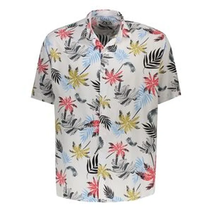 پیراهن آستین کوتاه یقه برگردان مردانه مدل هاوایی نخل کد P-NAKHL-RD